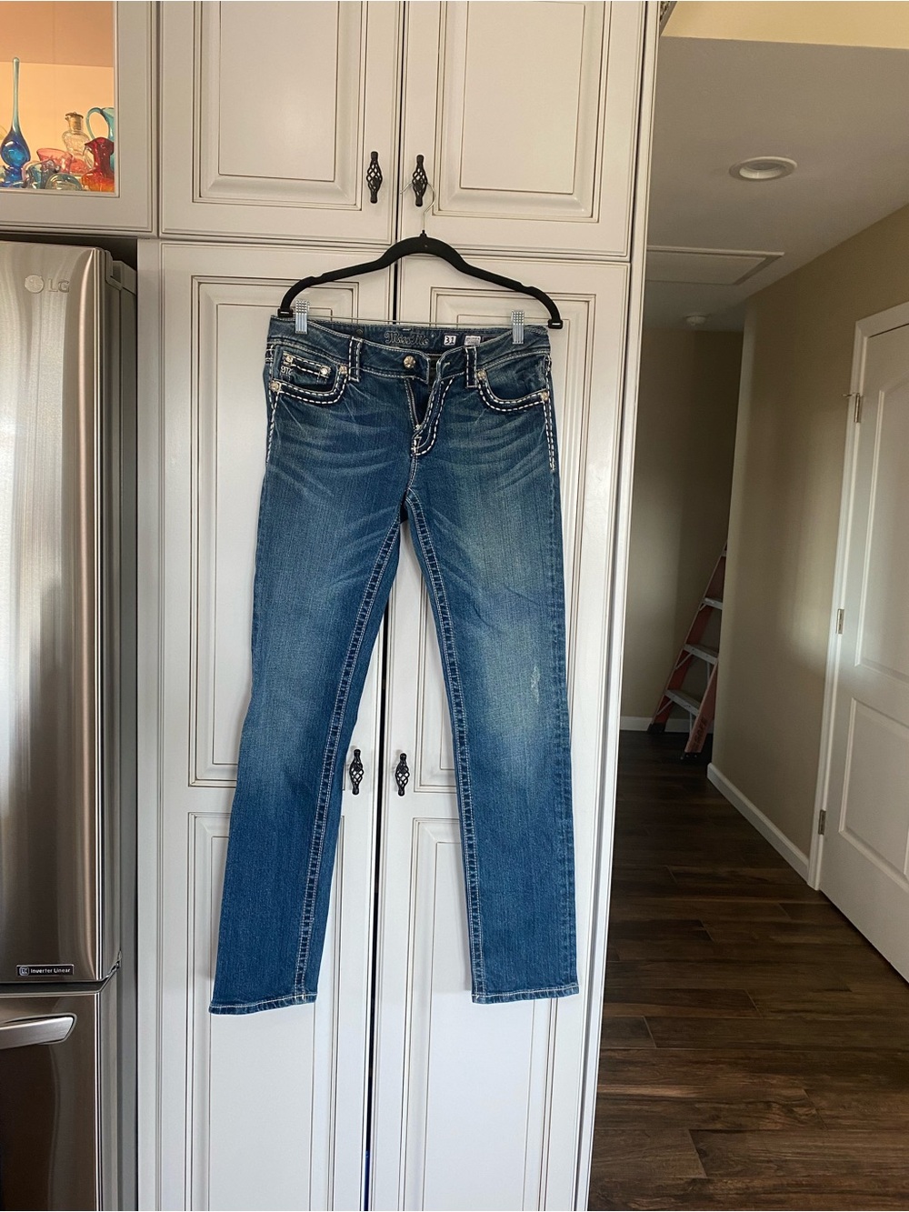 Miss Me Blue Straight-Leg Jeans with Contrast Stitching